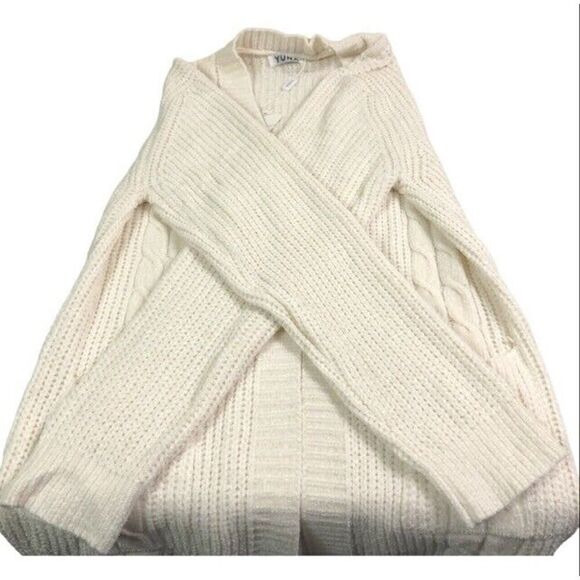 Ivory Chenille Knit Open Front Long Cardigan - Picture 4 of 10